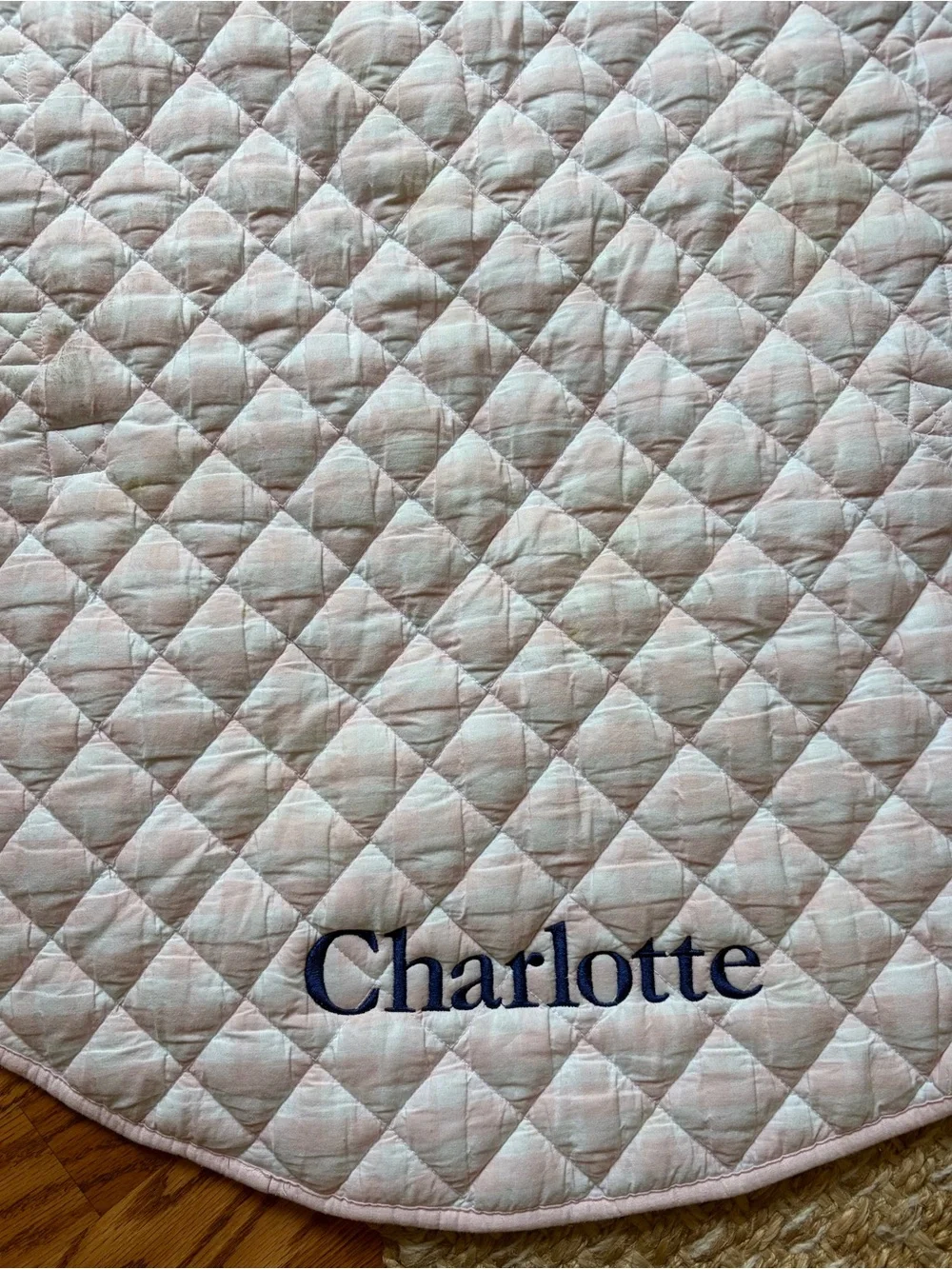 Pottery Barn Kids Quilted Playmat in Light Pink with Navy Monogram